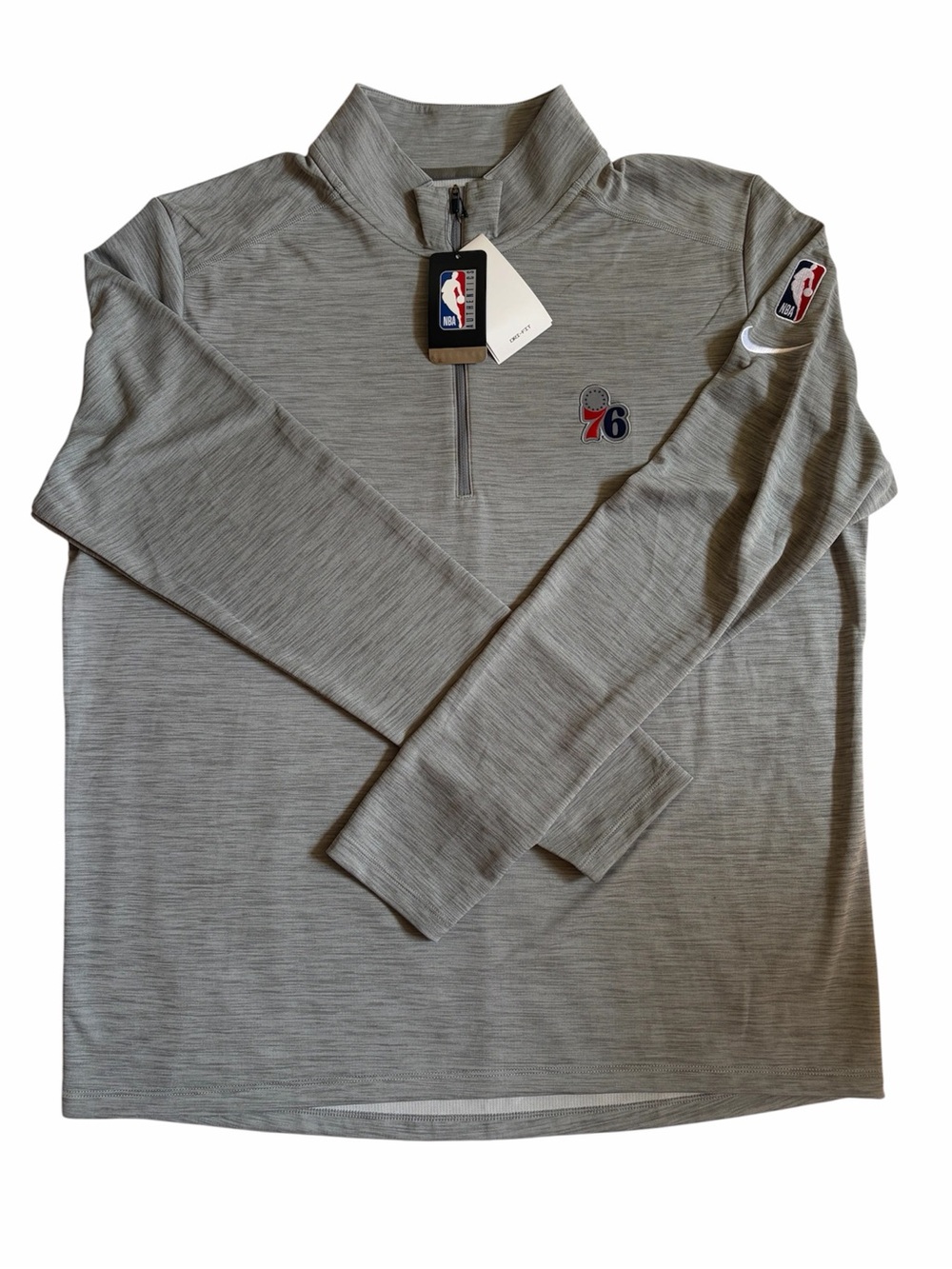 Nike Men’s XL-Tall NBA Authentics Dri-FIT Philadelphia 76ers Gray 1/2 Zip Jacket